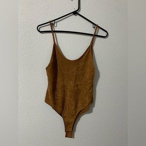 Bear Dance Tan Brown Velvet Bodysuit Large